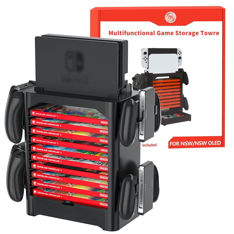 HalaGong Multifunctional Game Disk Storage Tower for Nintendo Switch/OLED, Organizer Station with 10 Game Case Slot, Controller Stand with 4 Controller Rack Holder and Joy-Con Drawer for Switch Accessories - Image 1